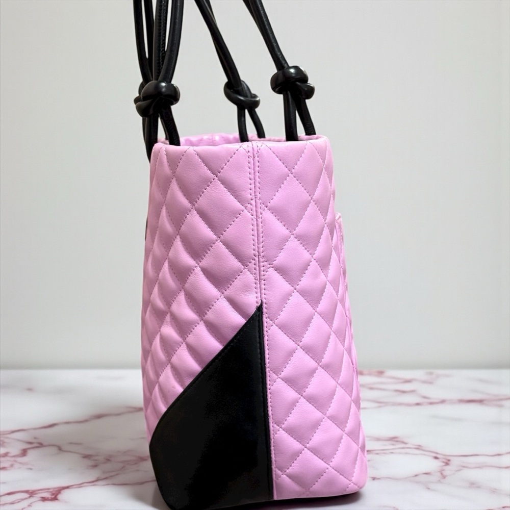 CHANEL Vintage Pink/Black Cambon Ligne Tote & Original Box - Picture 7 of 14